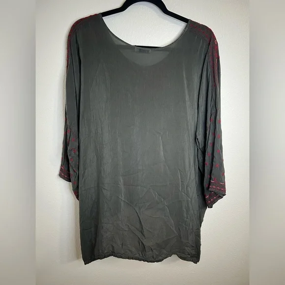 Johnny Was Charcoal and Crimson Embroidered Tunic - Picture 5 of 5
